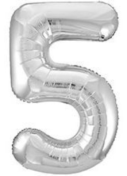 Шар (40''/102 см) Цифра 5, Slim, Серебро