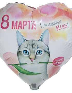 18С РУС 8 МАРТА Кот с тюльпаном 