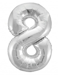 Шар (40''/102 см) Цифра 8, Slim, Серебро