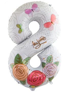 Шар (40''/102 см) Цифра 8, 8 МАРТА (Розы)