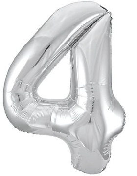Шар (40''/102 см) Цифра 4, Slim, Серебро